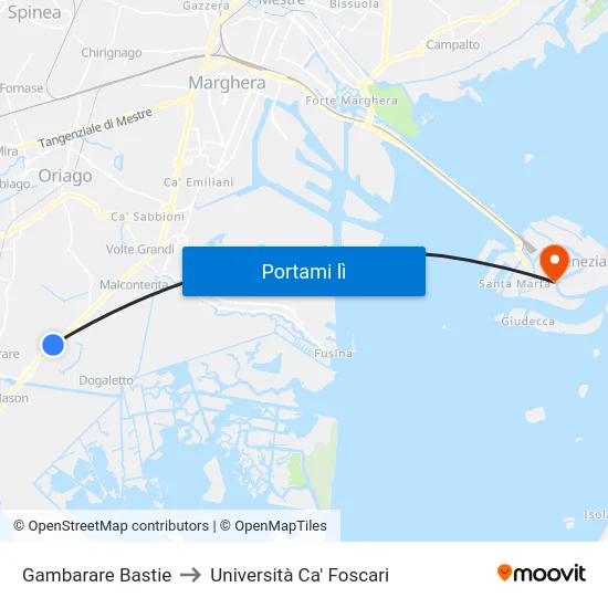 Gambarare Bastie to Università Ca' Foscari map