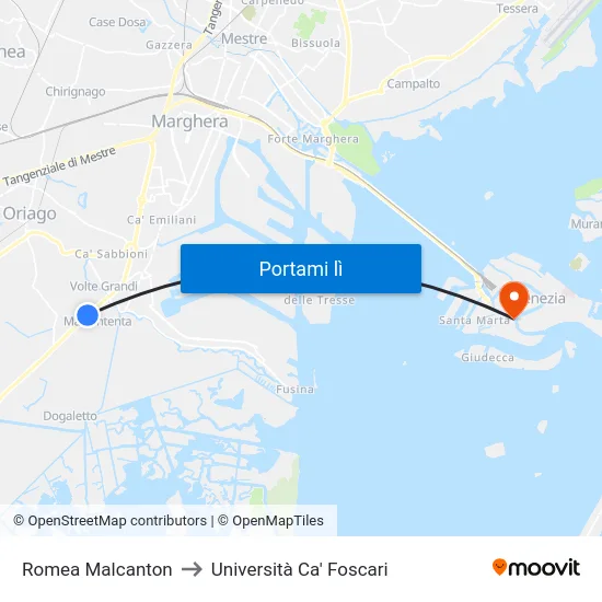 Romea Malcanton to Università Ca' Foscari map