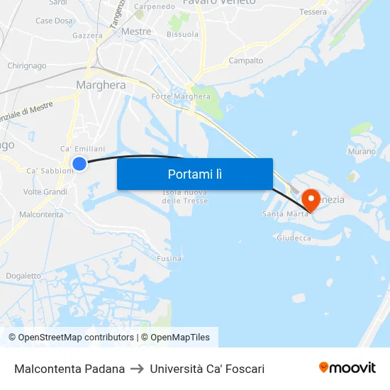 Malcontenta Padana to Università Ca' Foscari map