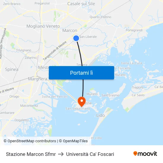 Stazione Marcon Sfmr to Università Ca' Foscari map