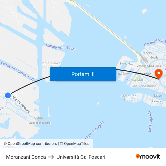Moranzani Conca to Università Ca' Foscari map