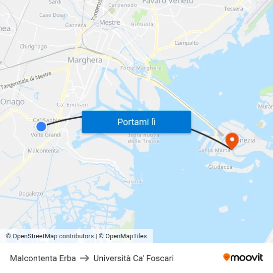 Malcontenta Erba to Università Ca' Foscari map