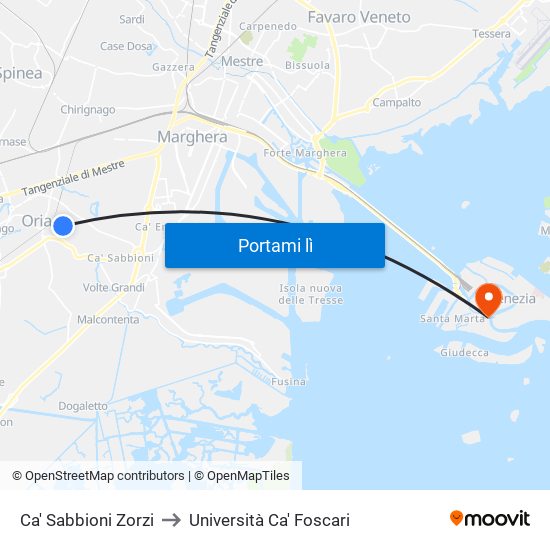 Ca' Sabbioni Zorzi to Università Ca' Foscari map