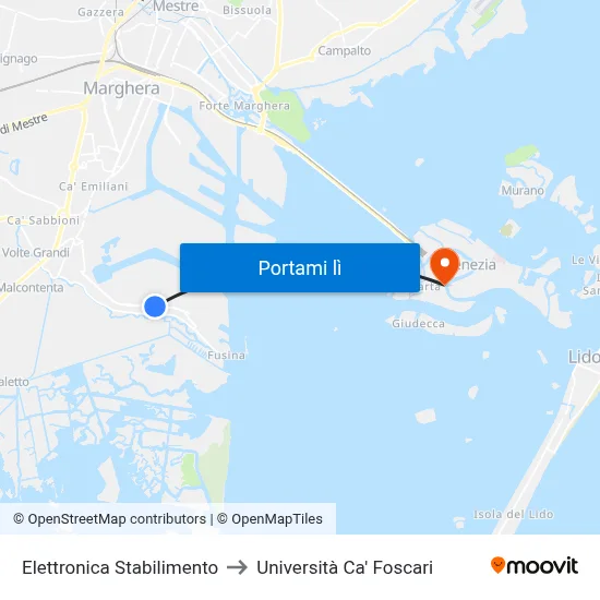 Elettronica  Stabilimento to Università Ca' Foscari map