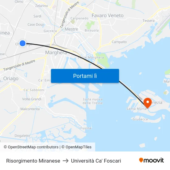 Risorgimento Miranese to Università Ca' Foscari map