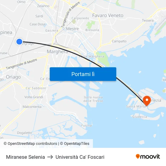 Miranese Selenia to Università Ca' Foscari map