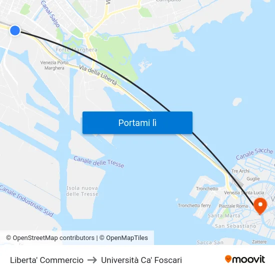 Liberta' Commercio to Università Ca' Foscari map