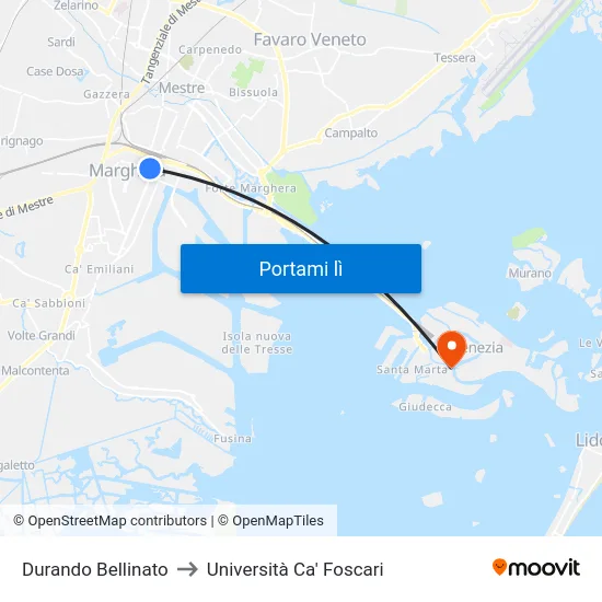 Durando Bellinato to Università Ca' Foscari map