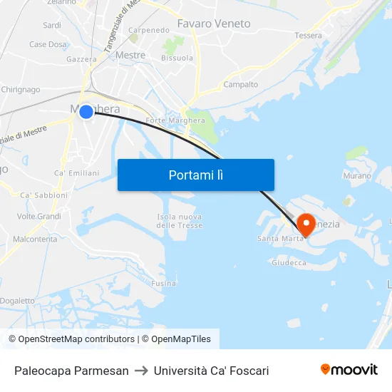 Paleocapa Parmesan to Università Ca' Foscari map
