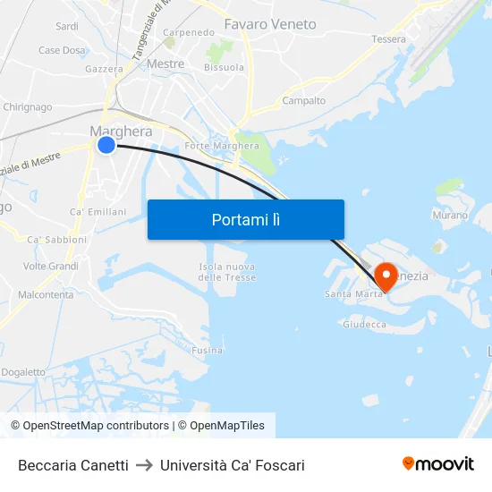 Beccaria Canetti to Università Ca' Foscari map