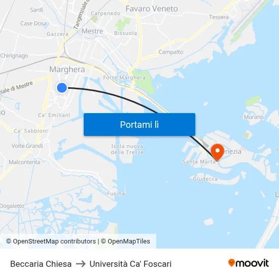 Beccaria Chiesa to Università Ca' Foscari map