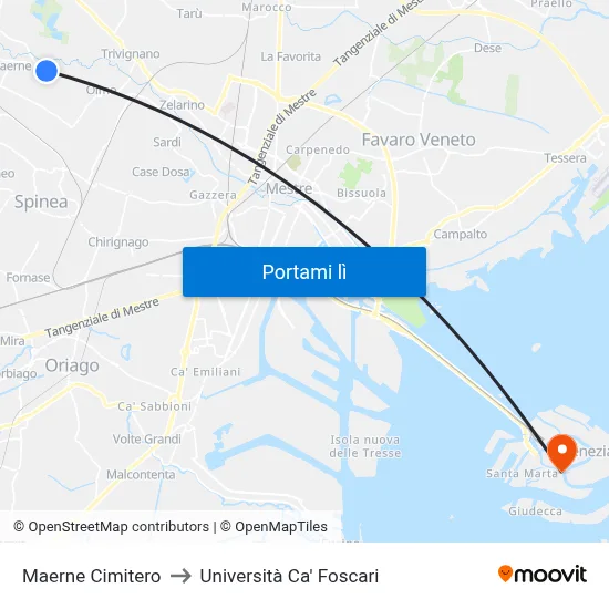 Maerne Cimitero to Università Ca' Foscari map