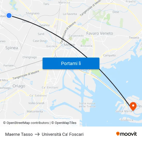 Maerne Tasso to Università Ca' Foscari map