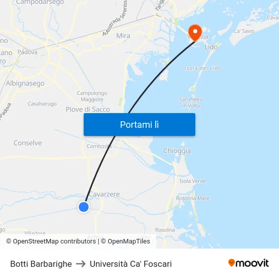 Botti Barbarighe to Università Ca' Foscari map