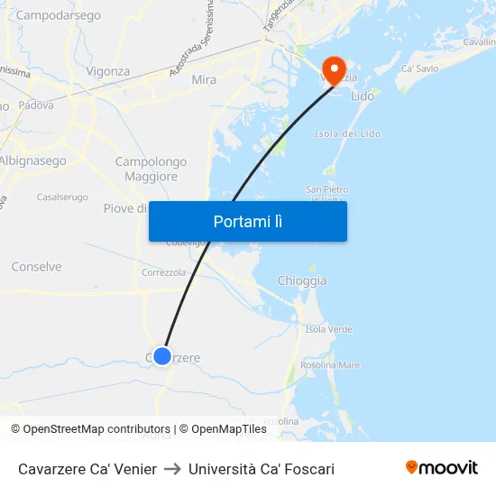 Cavarzere Ca' Venier to Università Ca' Foscari map