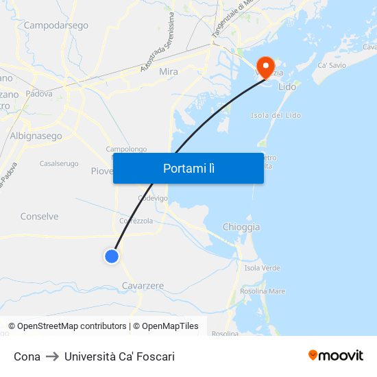 Cona to Università Ca' Foscari map