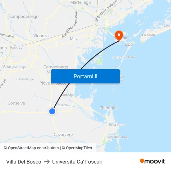 Villa Del Bosco to Università Ca' Foscari map