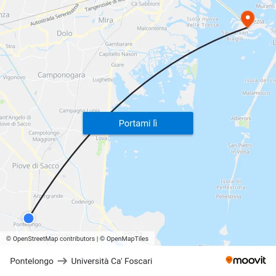 Pontelongo to Università Ca' Foscari map