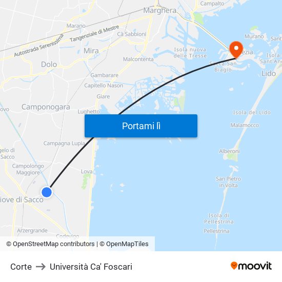 Corte to Università Ca' Foscari map