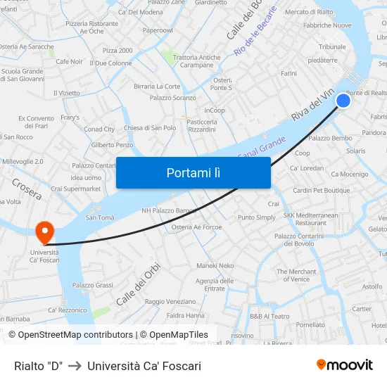 Rialto "D" to Università Ca' Foscari map