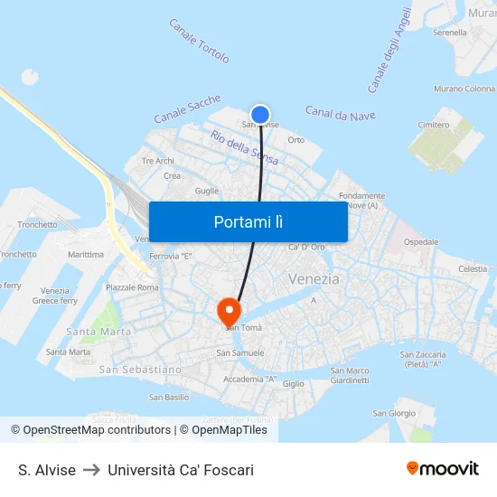 S. Alvise to Università Ca' Foscari map
