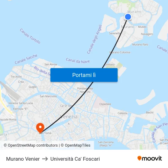 Murano Venier to Università Ca' Foscari map