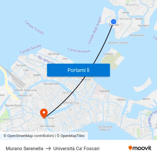 Murano Serenella to Università Ca' Foscari map