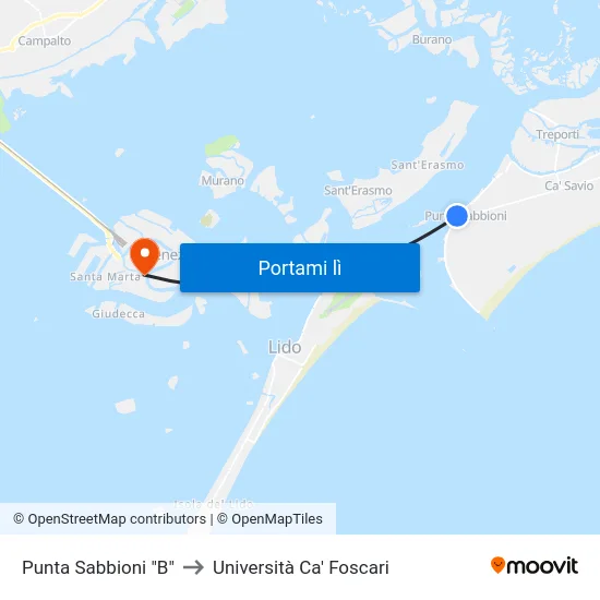 Punta Sabbioni "B" to Università Ca' Foscari map