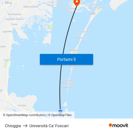 Chioggia to Università Ca' Foscari map