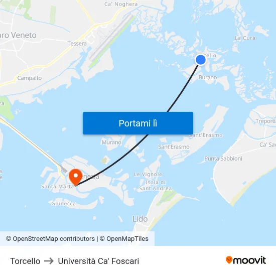 Torcello to Università Ca' Foscari map