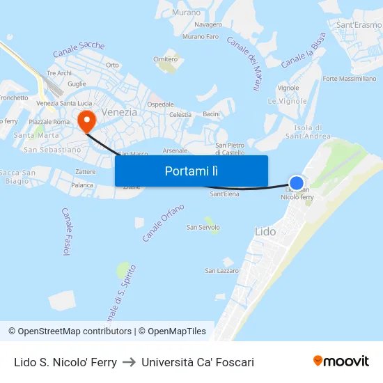 Lido S. Nicolo' Ferry to Università Ca' Foscari map