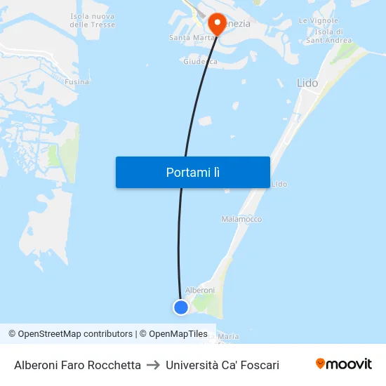 Alberoni Faro Rocchetta to Università Ca' Foscari map