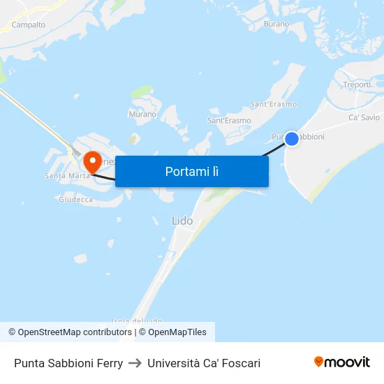 Punta Sabbioni Ferry to Università Ca' Foscari map
