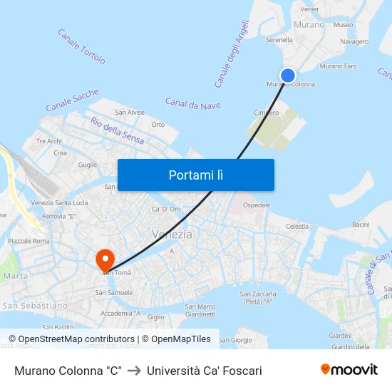 Murano Colonna "C" to Università Ca' Foscari map