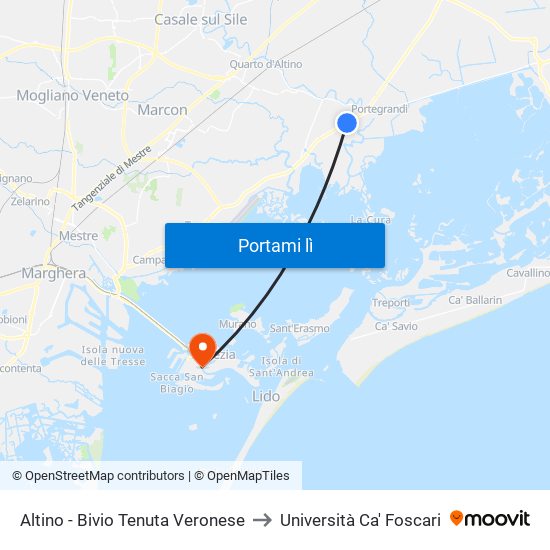 Altino - Bivio Tenuta Veronese to Università Ca' Foscari map