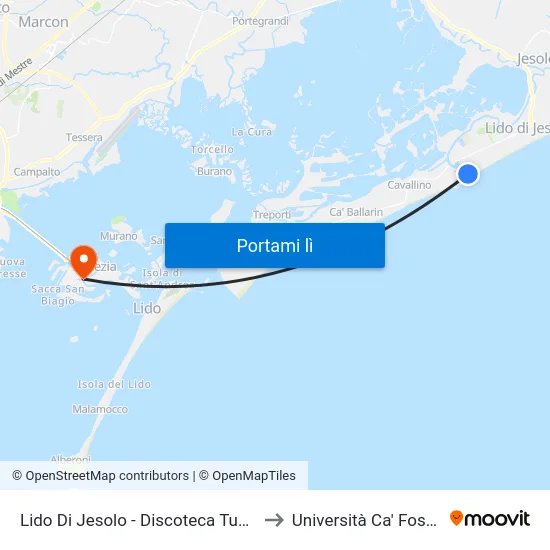 Lido Di Jesolo - Discoteca Tucano to Università Ca' Foscari map
