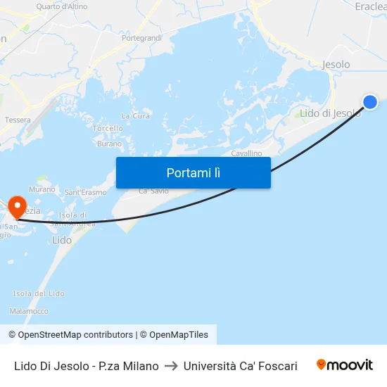 Lido Di Jesolo - P.za Milano to Università Ca' Foscari map