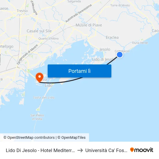 Lido Di Jesolo - Hotel Mediterraneo to Università Ca' Foscari map
