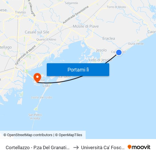 Cortellazzo - P.za Del Granatiere to Università Ca' Foscari map