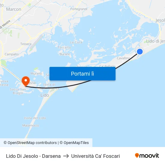 Lido Di Jesolo - Darsena to Università Ca' Foscari map