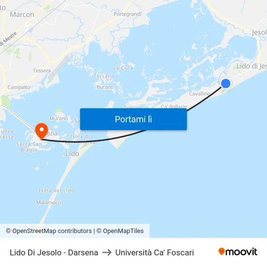 Lido Di Jesolo - Darsena to Università Ca' Foscari map