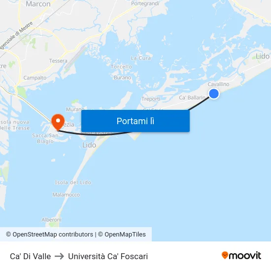 Ca' Di Valle to Università Ca' Foscari map