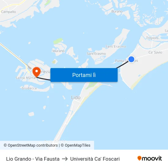 Lio Grando - Via Fausta to Università Ca' Foscari map