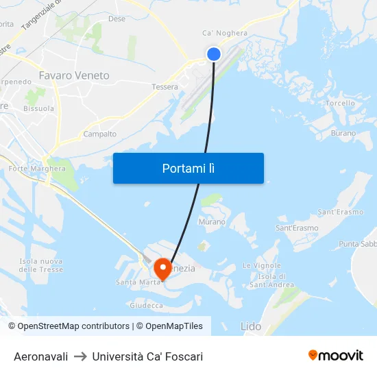 Aeronavali to Università Ca' Foscari map
