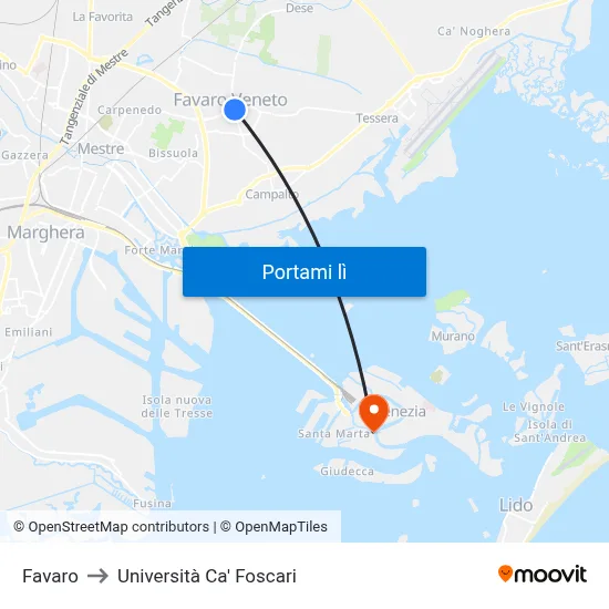 Favaro to Università Ca' Foscari map