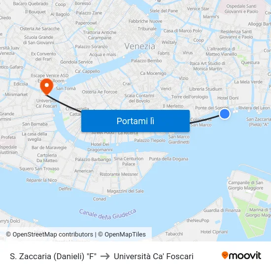 S. Zaccaria (Danieli) "F" to Università Ca' Foscari map