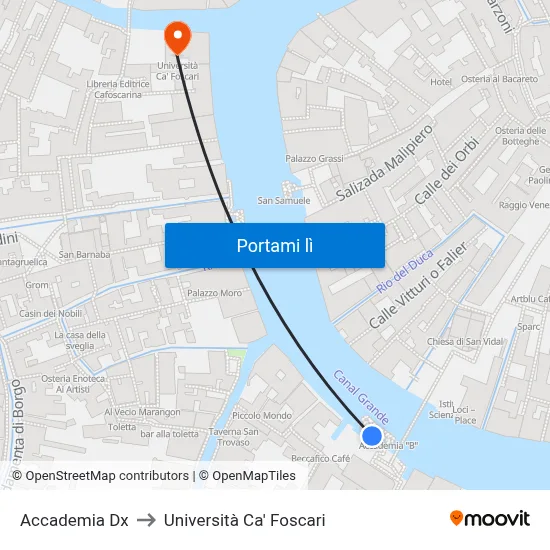 Accademia Dx to Università Ca' Foscari map
