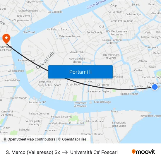 S. Marco (Vallaresso) Sx to Università Ca' Foscari map