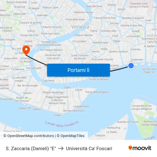 S. Zaccaria (Danieli) "E" to Università Ca' Foscari map