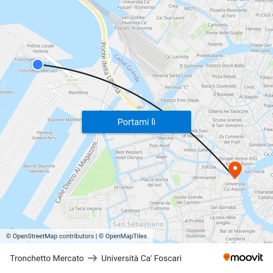 Tronchetto Mercato to Università Ca' Foscari map